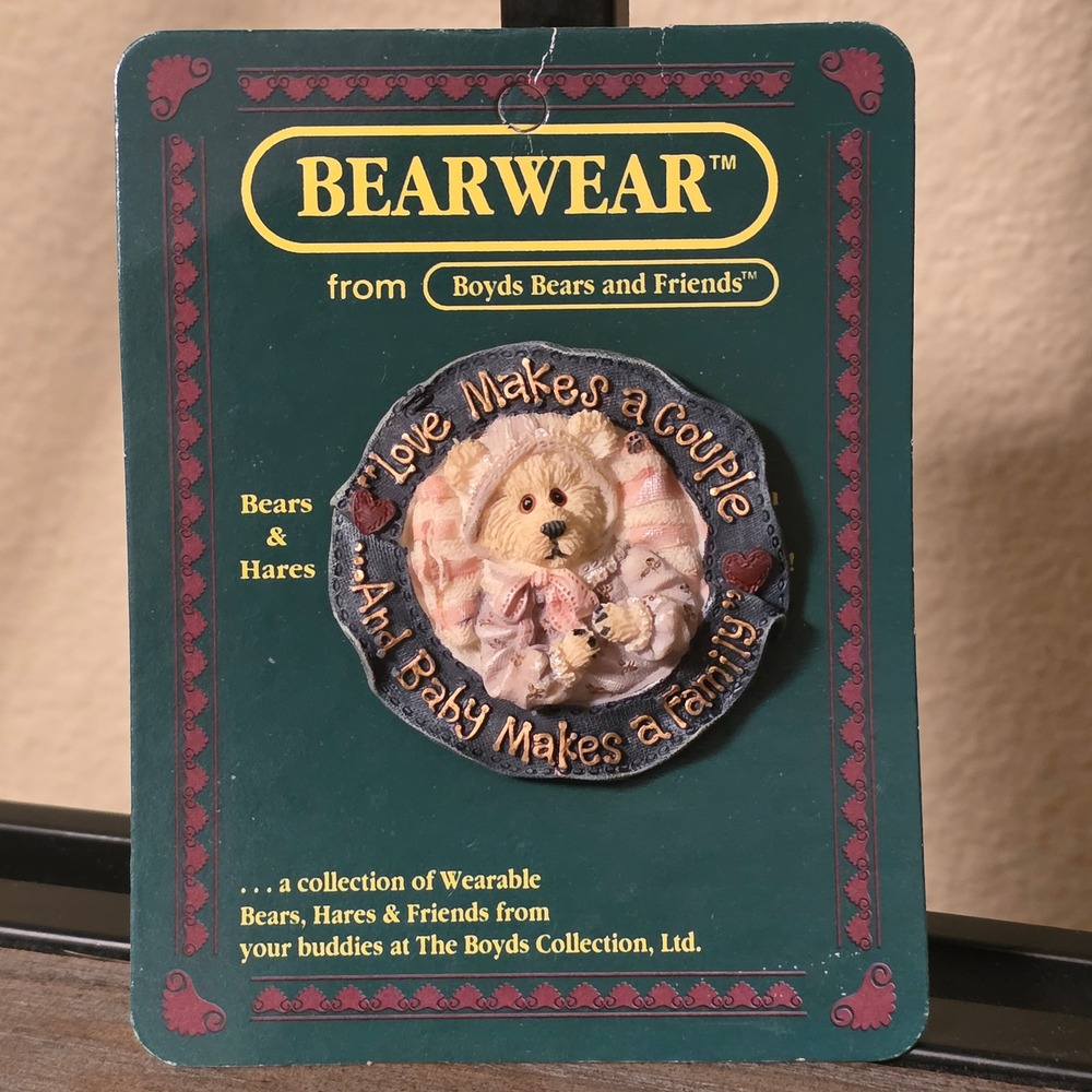 Vintage Boyds Bears Bearwear I Love Makes a Couple And Baby Makes Fam Pin Brooch
